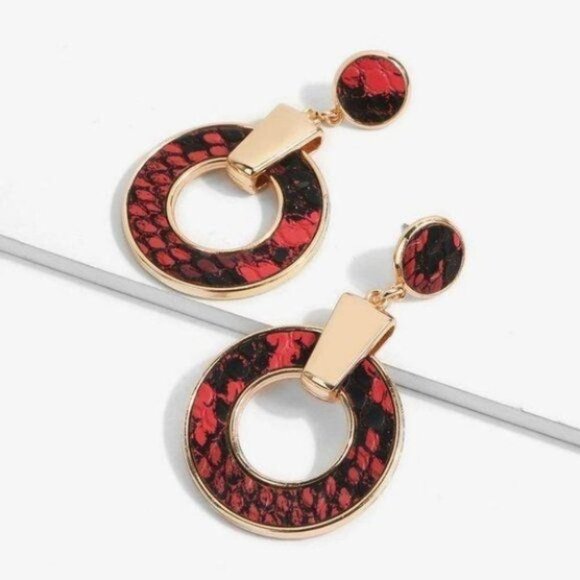 Gold-Tone PU Leather Circle Drop Earring - Picture 6 of 7
